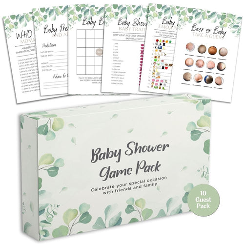 Baby shower games bundle box with 31 double-sided A6 cards