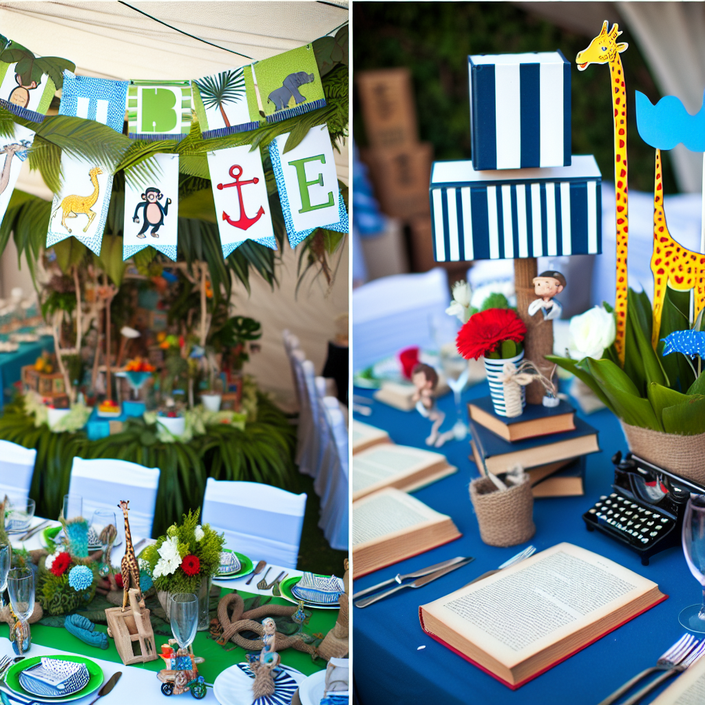 Jungle-themed baby shower decorations and game cards