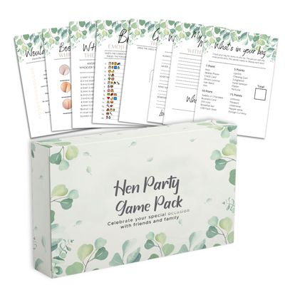 8 Hen Party Games Bundle -  80 game pack  - 10, 20, 30 or 40 Guests Pack, Fun & Laughter for Bridal Event