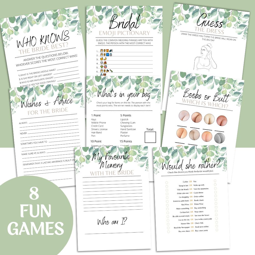 8 Hen Party Games Bundle -  Mega Bundle - 10, 20, 30 or 40 Guests Pack, Fun & Laughter for Bridal Event