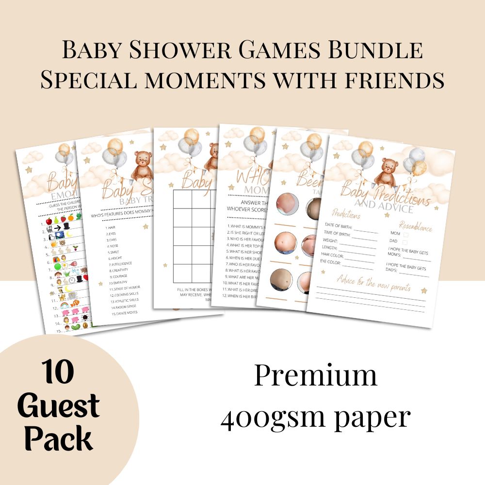 Teddy Bear Baby Shower Games | 6 Game Bundle