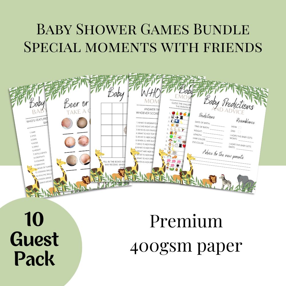 Safari Baby Shower Games | 2 Games for 10 Guests - Baby Predictions & Baby Traits