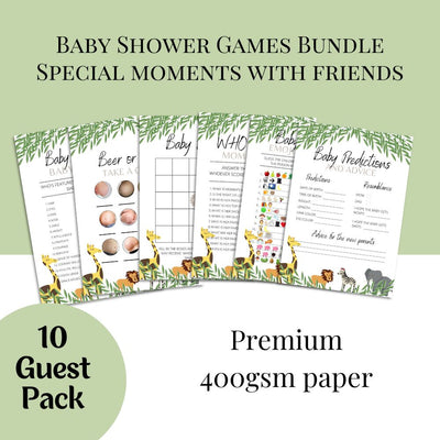 Safari Baby Shower Games | 6 Game Bundle