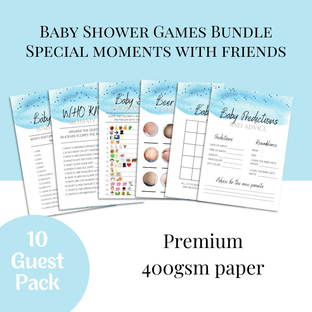 Baby Boy Baby Shower Games | 6 Game Bundle