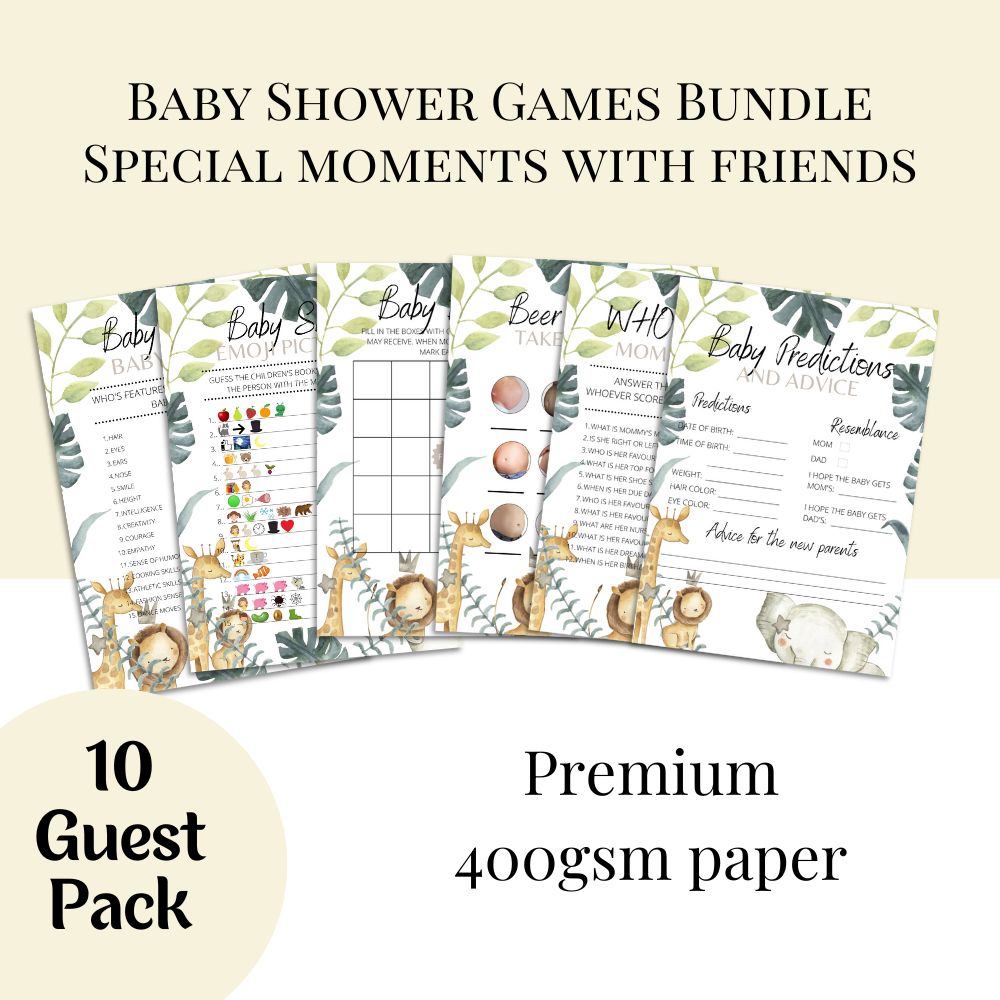 Jungle Theme Baby Shower Games | 6 Game Bundle