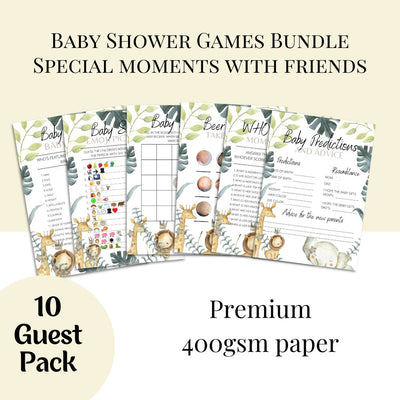 Jungle Theme Baby Shower Games | 6 Game Bundle