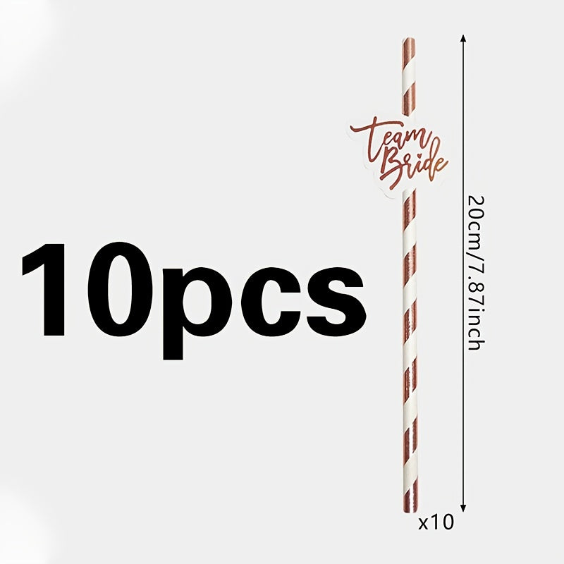 10pcs Rose Golden Straw Decorations - Adds Elegance to Wedding, Hen Party, and Bachelorette Party - Plastic, Reusable, and Easy to Set Up for Carnival Themed Occasions