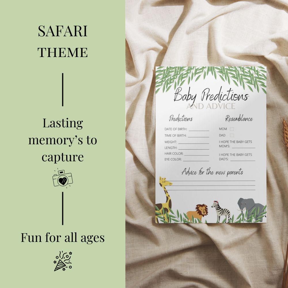Safari Baby Shower Games | 2 Games for 10 Guests - Baby Predictions & Baby Traits