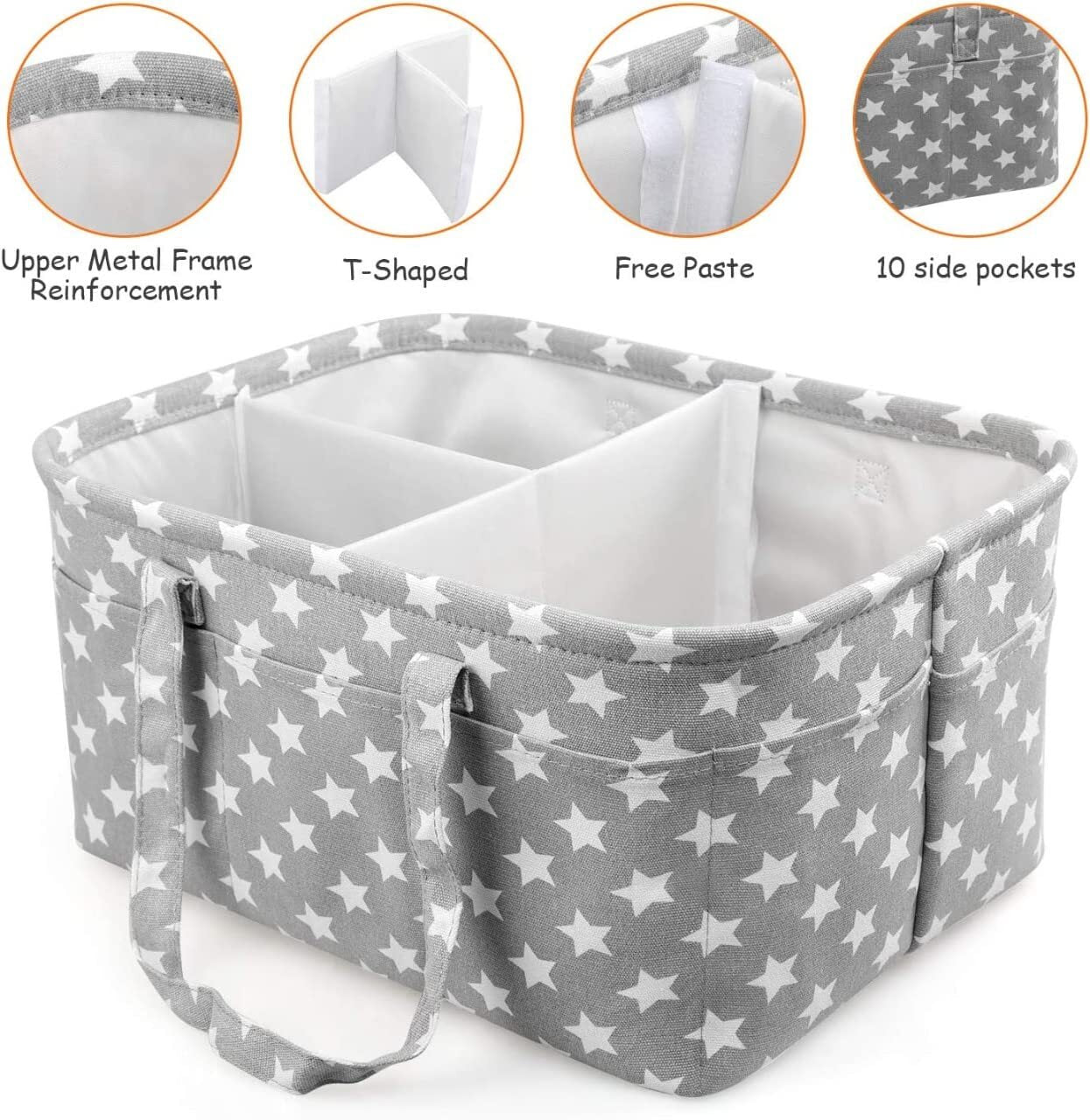 Large Grey Baby Nappy Caddy Organizer Bag Storage Diaper Changing Kids Carrier