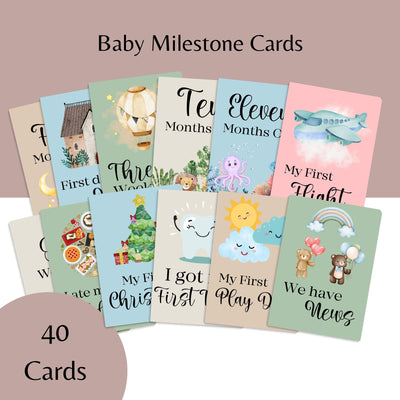 40 Baby Milestone Cards - First Year Memories - Pregnancy Gifts for Mum - New Baby Gift - Unisex Milestone Baby Cards - Baby Shower Gifts