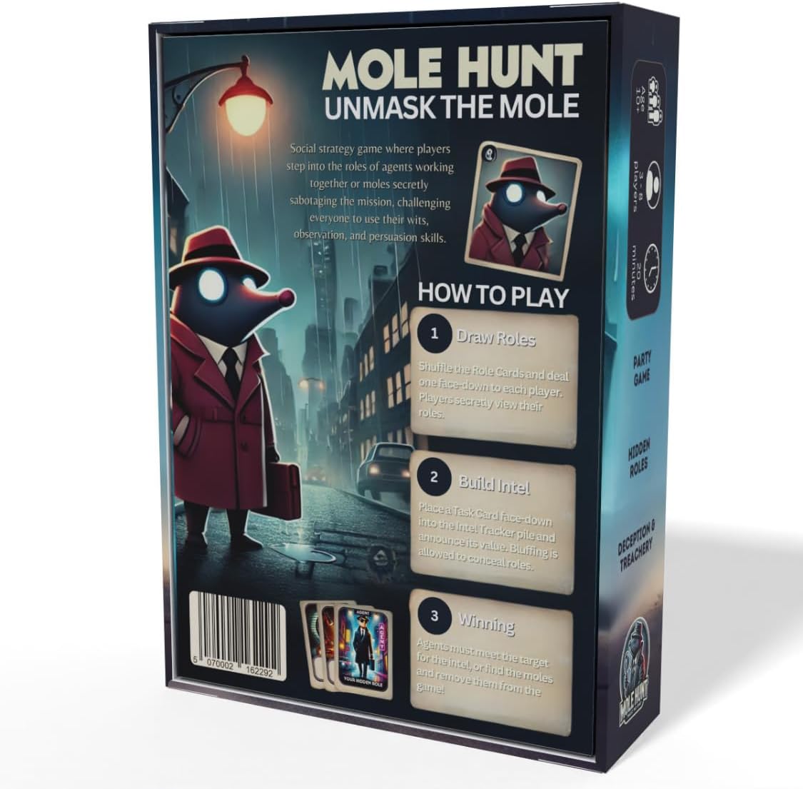 Mole Hunt - Traitors Style Party Game, Hidden Roles, Social Bluffing for Friends and Family, Funny Party Game