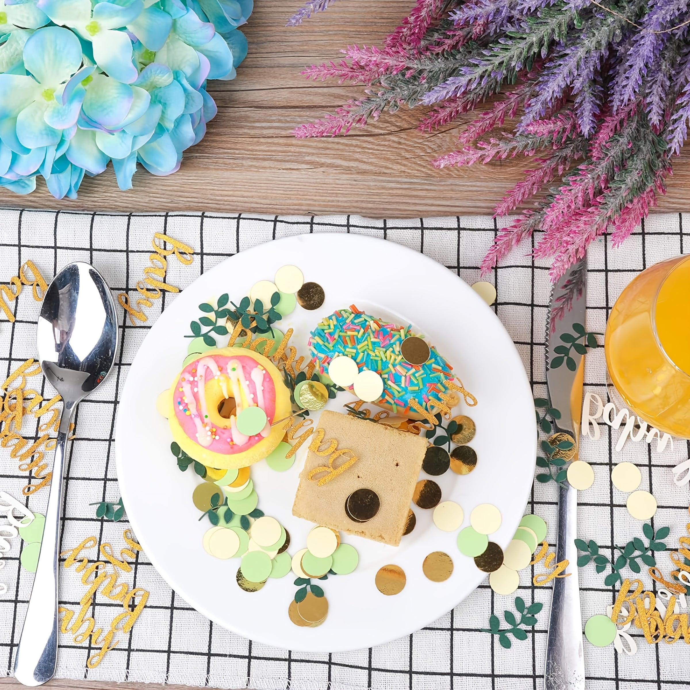 120pcs - Green And Golden - Paper Table Scatter - Shower Confetti Decoration for Gender Reveal, Birthday Parties - Stylish Nursery Decor And Photo Props, Baby Shower Decoration, Halloween Decorations, Christmas Decorations