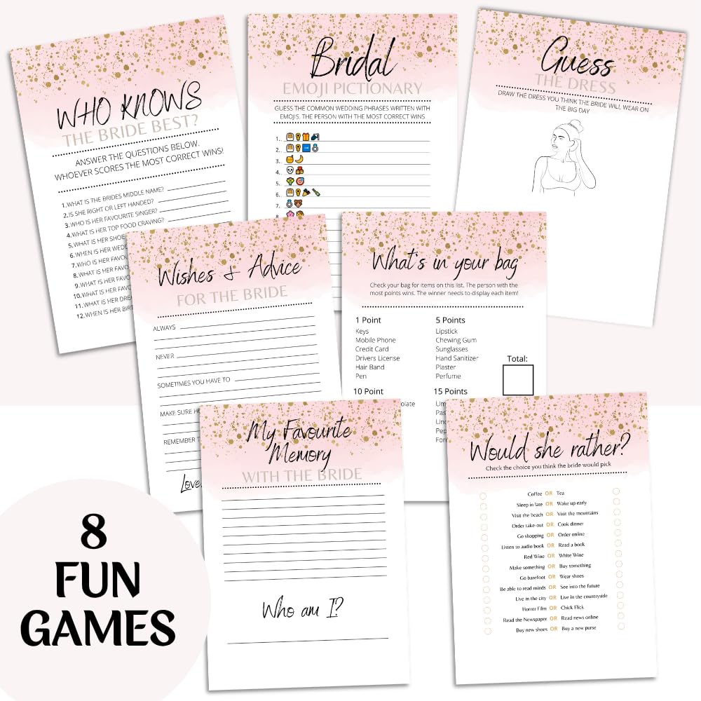 8 Hen Party Games Rose Gold Bundle - 80 Game Pack
