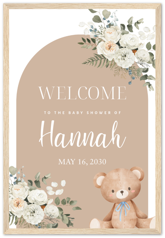 Teddy Bear Welcome to Baby Shower Sign, Beige Bear Baby Shower Poster, We Can Bearly Wait