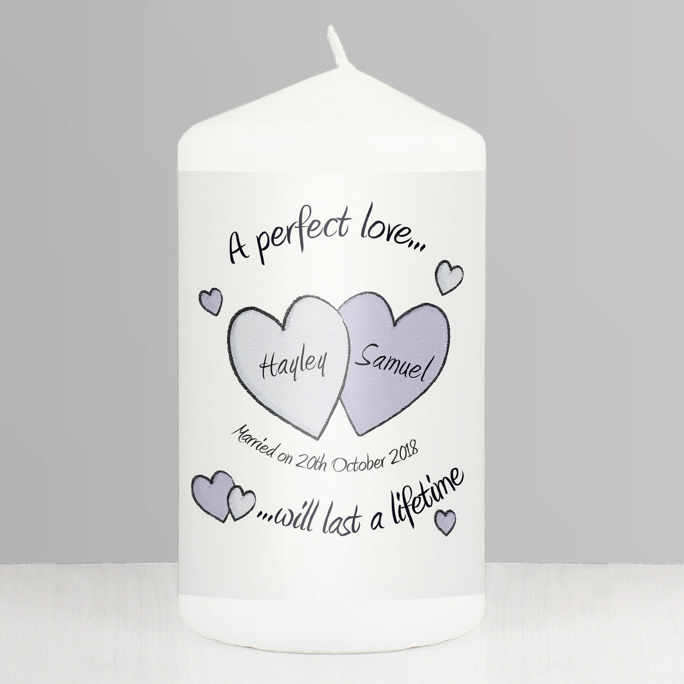 Personalised A Perfect Love Wedding Pillar Candle