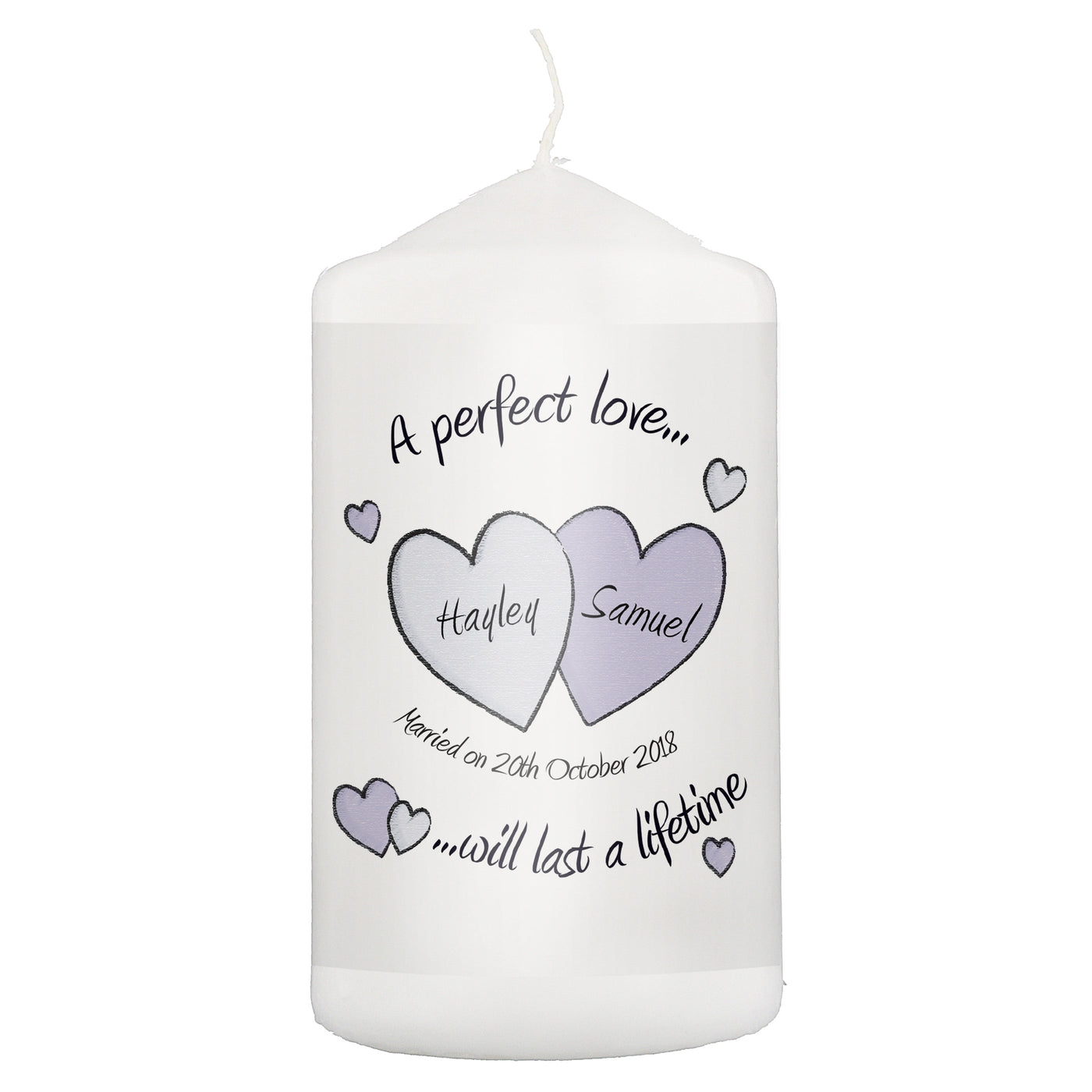 Personalised A Perfect Love Wedding Pillar Candle