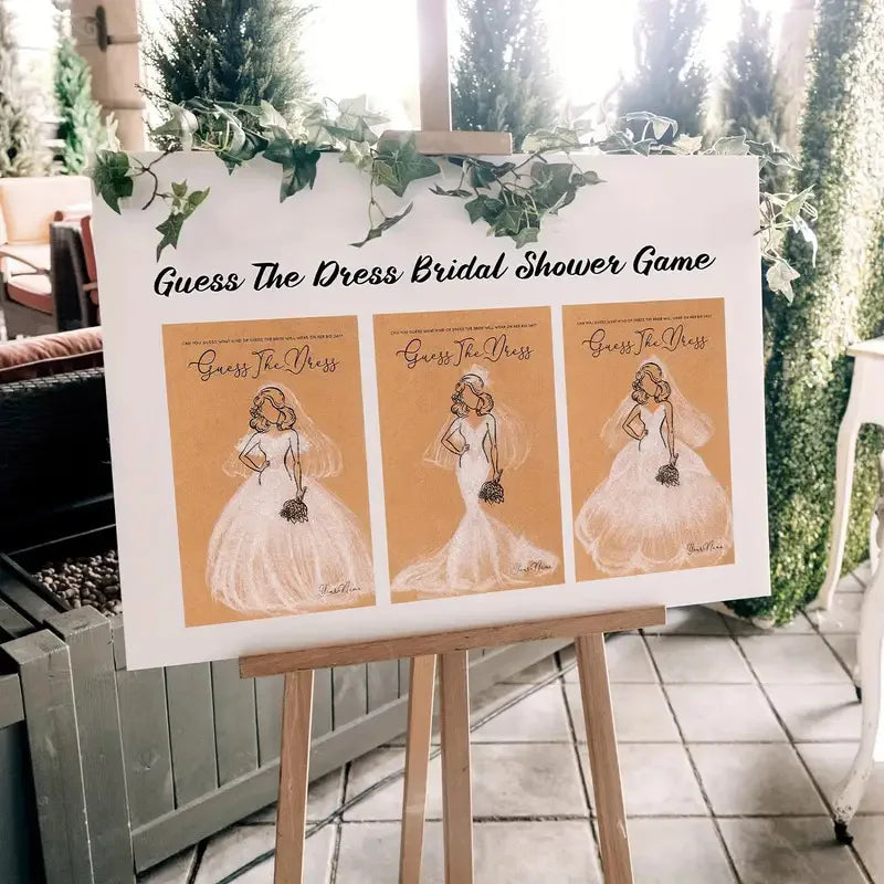 20pcs Wedding Dress Game Card with Pens Guess the Dress Bridal Shower Painting Games Hens Bachelorette Party Wedding Decoration