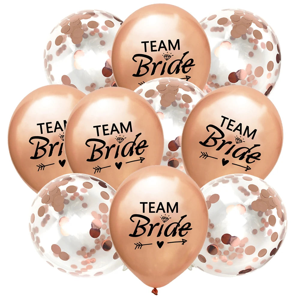 10Pcs Rose Gold Team Bride Latex Confetti Balloons Hen Bachelorette Party Decoration Bride To Be Bridal Shower Supplies Wedding