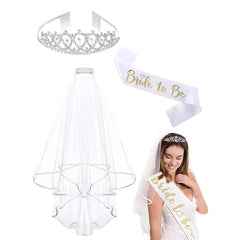 Hen Party Bride to Be Set Include Bride to Be Sash,Bridal Veil with Comb,Rhinestone Tiara for Bride Shower,Wedding,Bachelorette