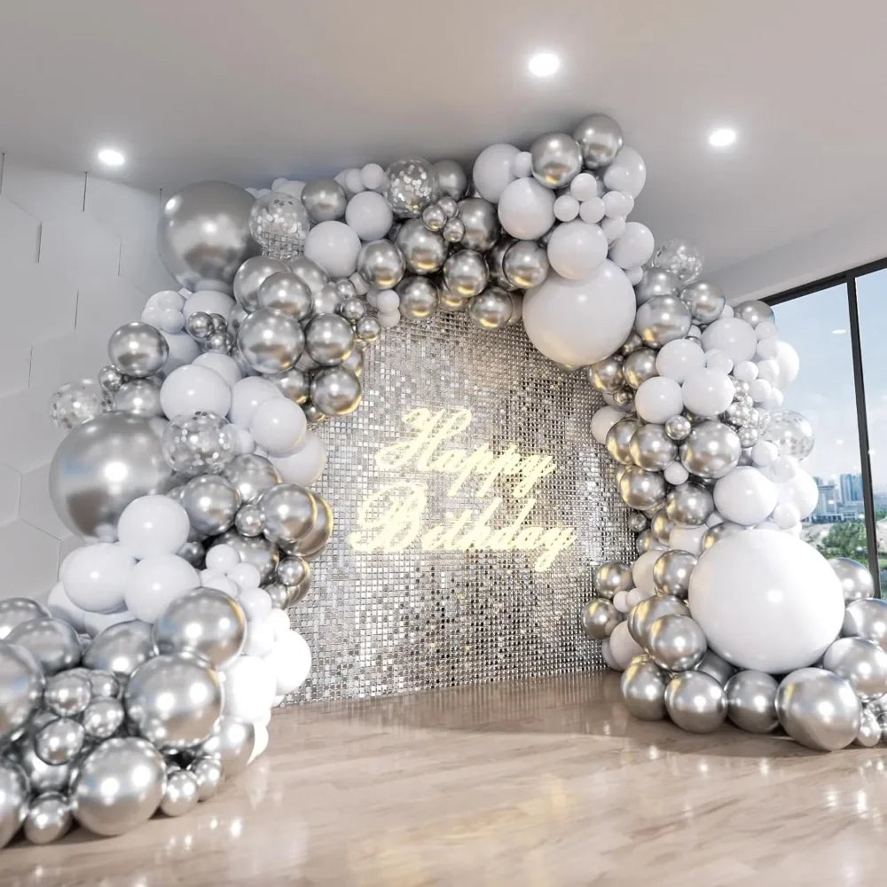 Blue White Metallic Balloons Garland Kit Gold Confetti Balloon Arch for Baby Shower Birthday Graduation Wedding Party Decoration