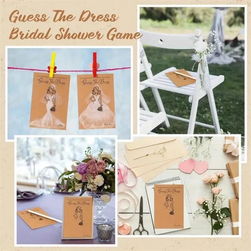 20pcs Wedding Dress Game Card with Pens Guess the Dress Bridal Shower Painting Games Hens Bachelorette Party Wedding Decoration