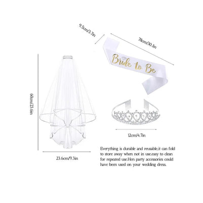 Hen Party Bride to Be Set Include Bride to Be Sash,Bridal Veil with Comb,Rhinestone Tiara for Bride Shower,Wedding,Bachelorette