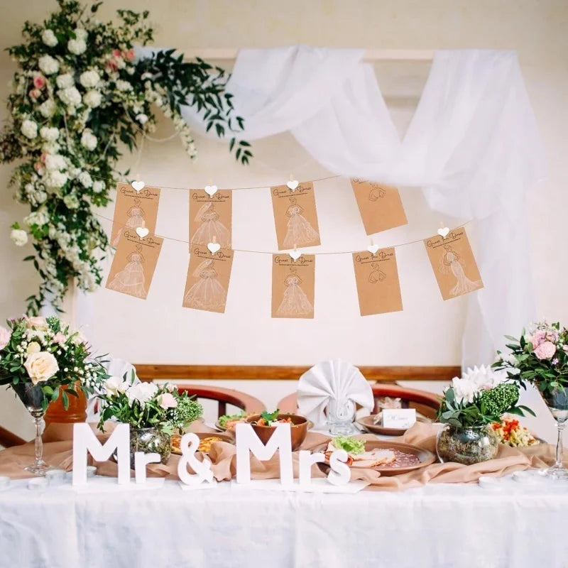 20pcs Wedding Dress Game Card with Pens Guess the Dress Bridal Shower Painting Games Hens Bachelorette Party Wedding Decoration