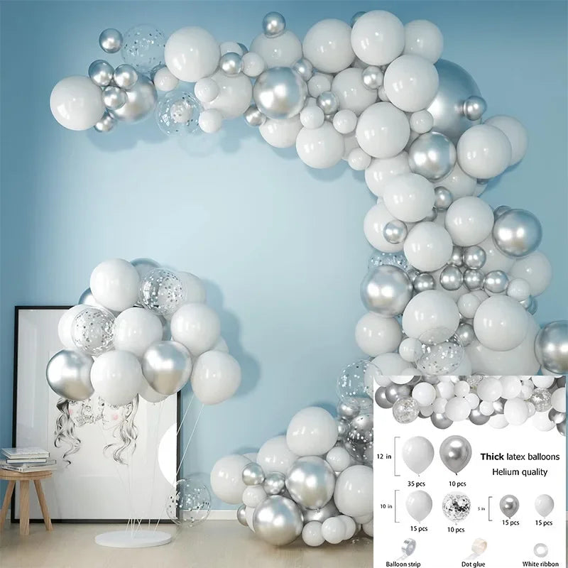 Blue White Metallic Balloons Garland Kit Gold Confetti Balloon Arch for Baby Shower Birthday Graduation Wedding Party Decoration