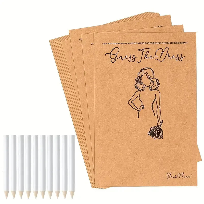 20pcs Wedding Dress Game Card with Pens Guess the Dress Bridal Shower Painting Games Hens Bachelorette Party Wedding Decoration