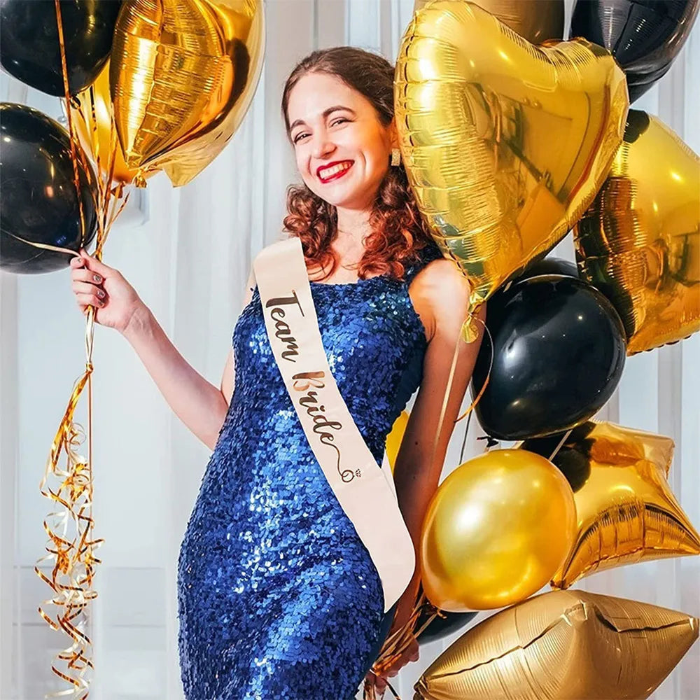 1Set Rose Gold Team Bride To Be Satin Sash for Bachelorette Party Decoration Girl Hen Party Wedding Bridal Shower Decor Supplies