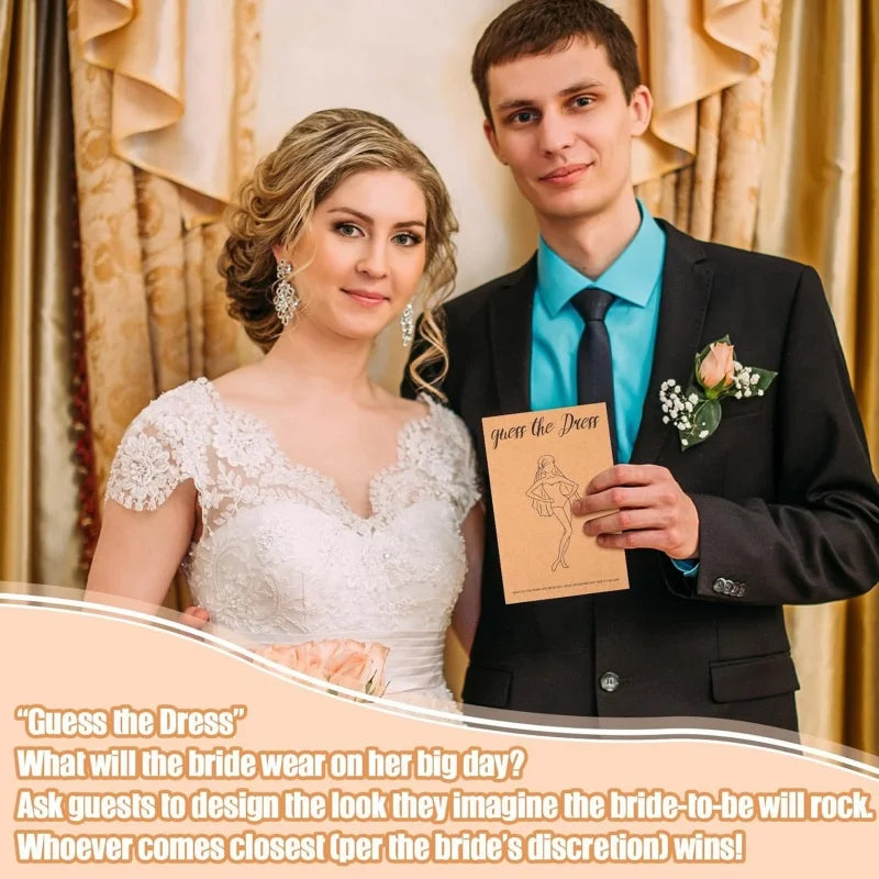 20pcs Wedding Dress Game Card with Pens Guess the Dress Bridal Shower Painting Games Hens Bachelorette Party Wedding Decoration