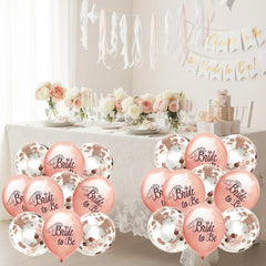 Balloons with 'Bride to Be' text and confetti on a white background
