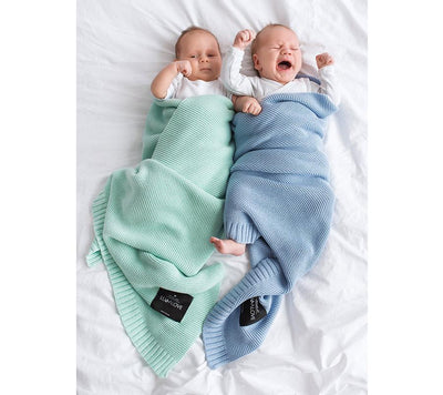 Bamboo baby blanket - Baby blue - classic knit