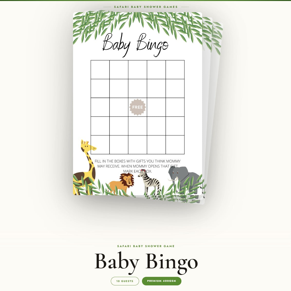 Safari Baby Shower Games | 2 Games for 10 Guests - Baby Shower Bingo & Beer or Baby