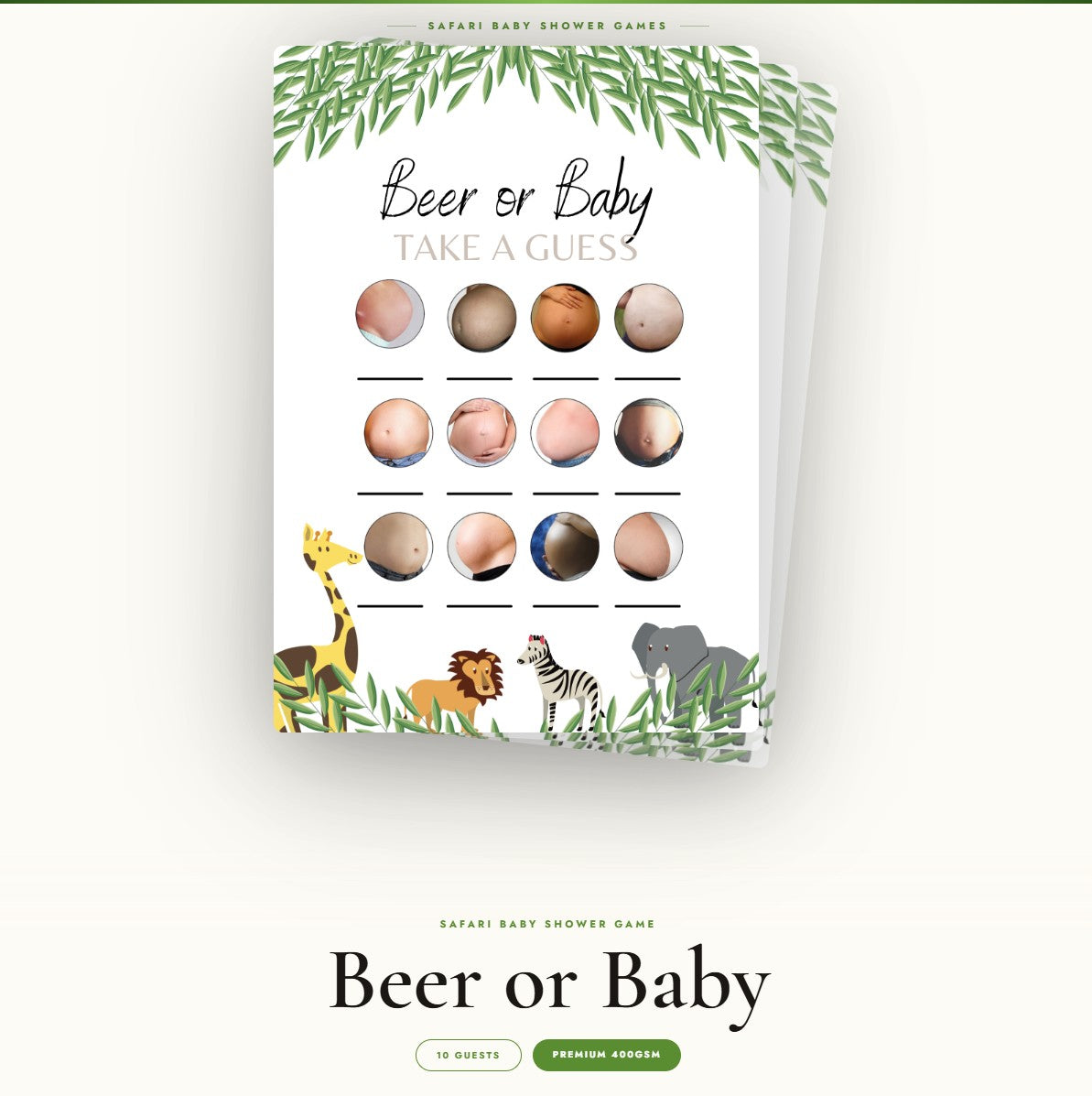 Safari Baby Shower Games | 2 Games for 10 Guests - Baby Shower Bingo & Beer or Baby