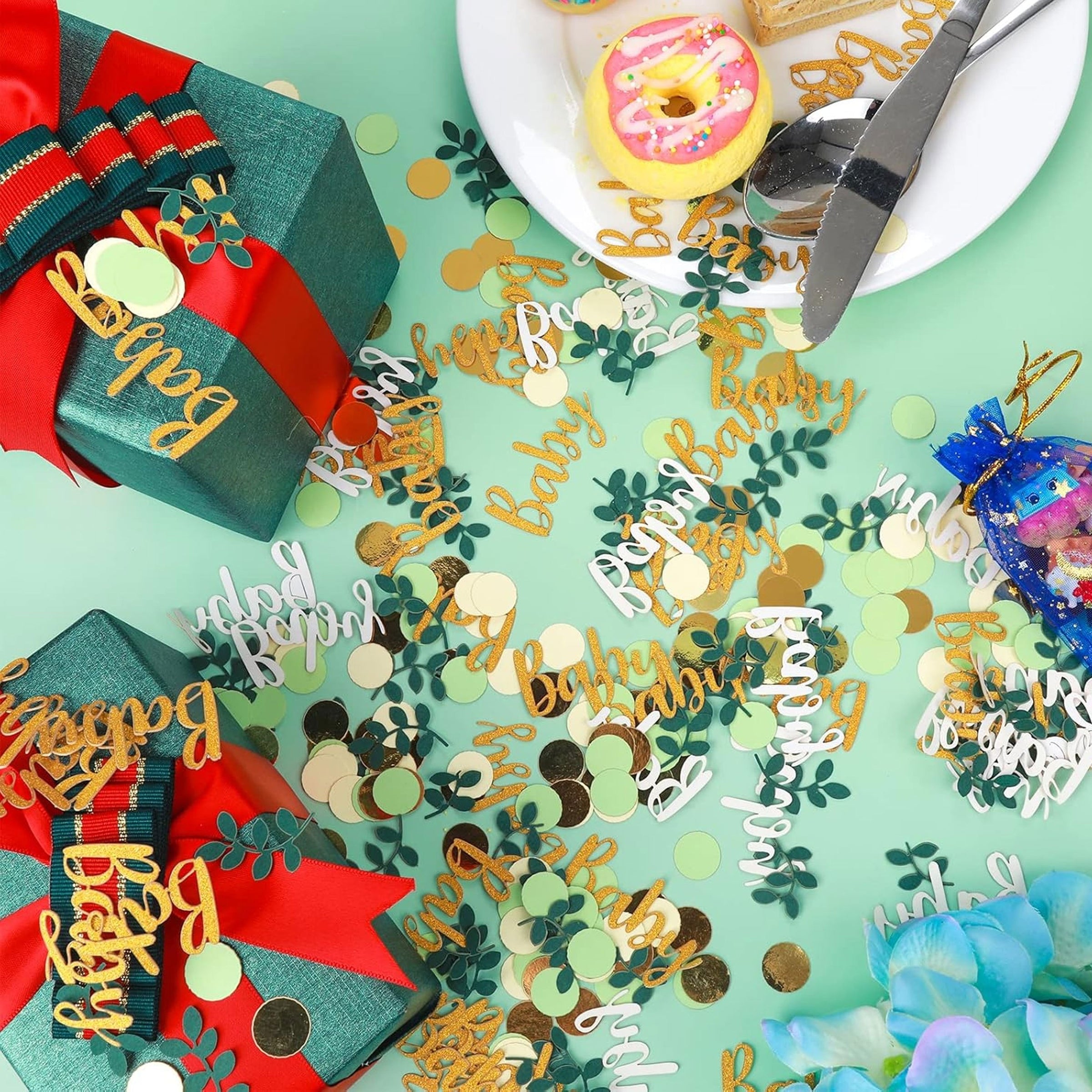 120pcs - Green And Golden - Paper Table Scatter - Shower Confetti Decoration for Gender Reveal, Birthday Parties - Stylish Nursery Decor And Photo Props, Baby Shower Decoration, Halloween Decorations, Christmas Decorations