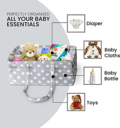 Large Grey Baby Nappy Caddy Organizer Bag Storage Diaper Changing Kids Carrier