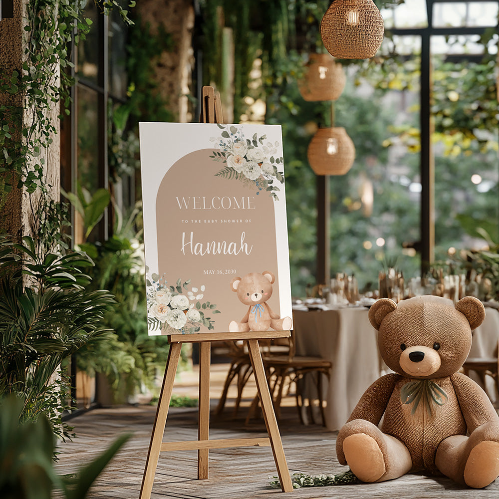 Teddy Bear Welcome to Baby Shower, Beige Bear Baby Shower Poster, We Can Bearly Wait