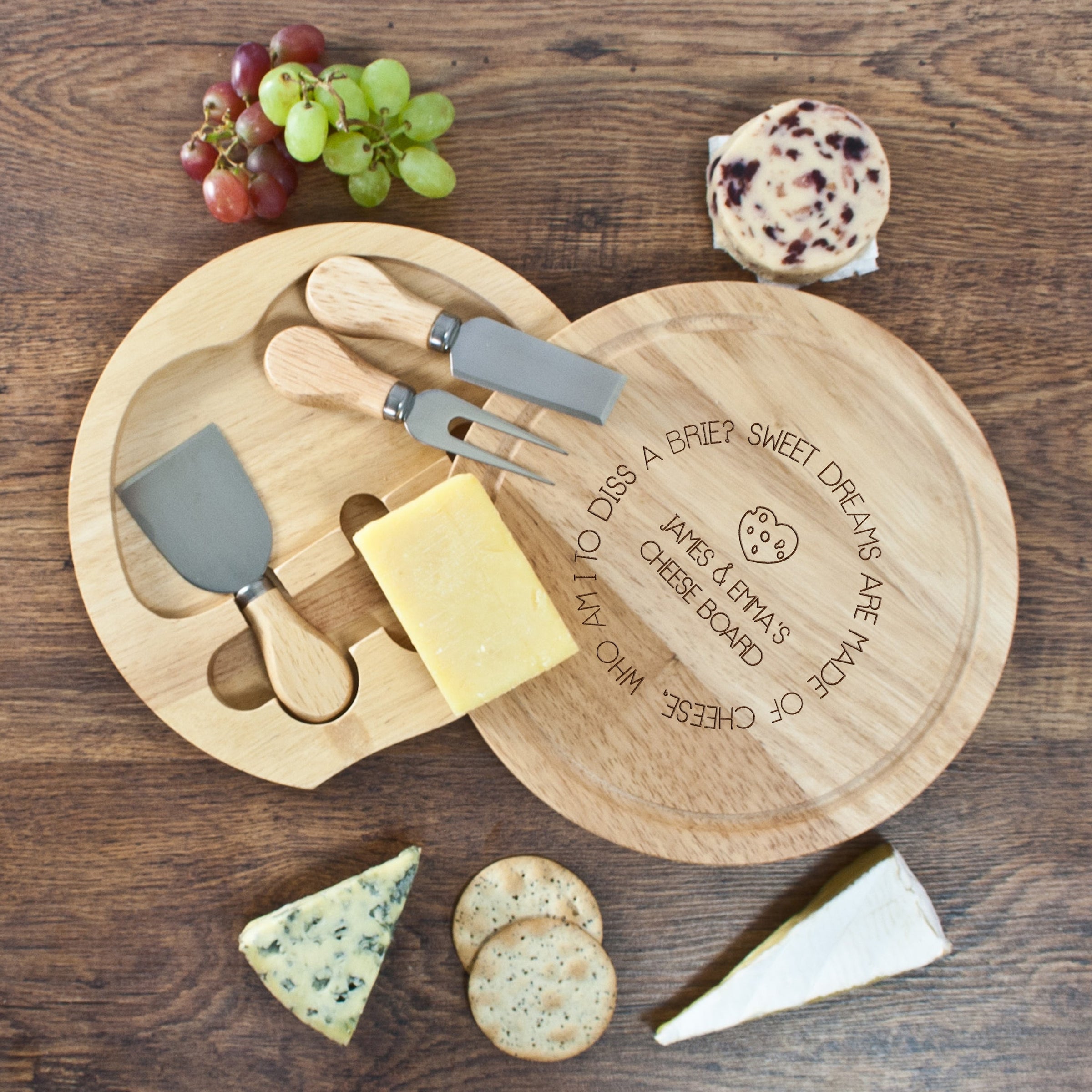 Personalised Sweet Dreams Are Made Of Cheese Round Cheese Board